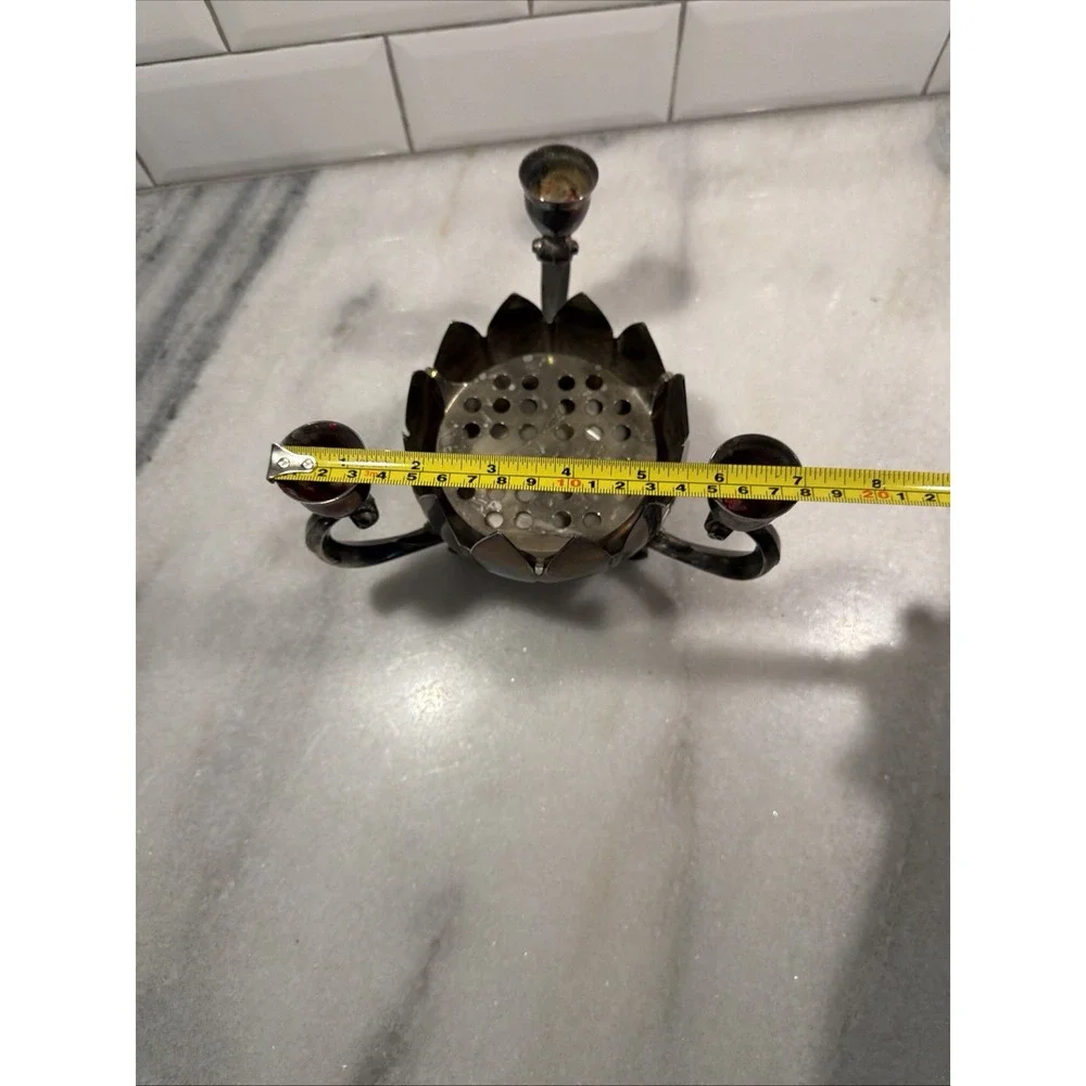 Leonard Silver plate 3 Candle Holder Lotus Vase With Original Frog Vintage 1970s